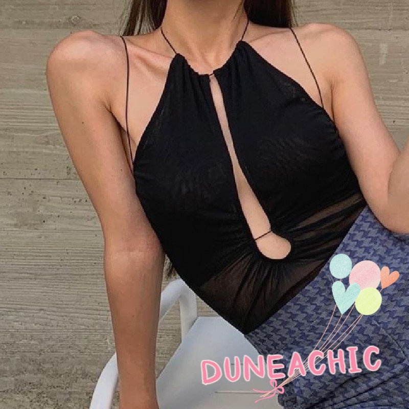 DUNEA Áo liền quần không tay hở lưng thời trang gợi cảm dành cho nữ