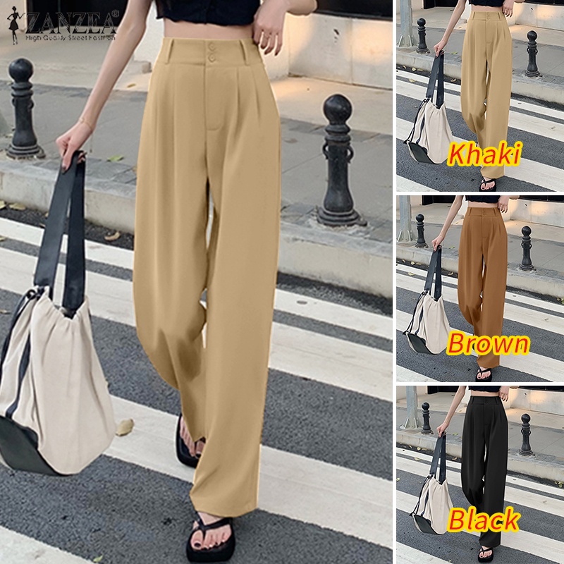 Quần dài Zanzea ống rộng cạp cao phong cách Hàn Quốc