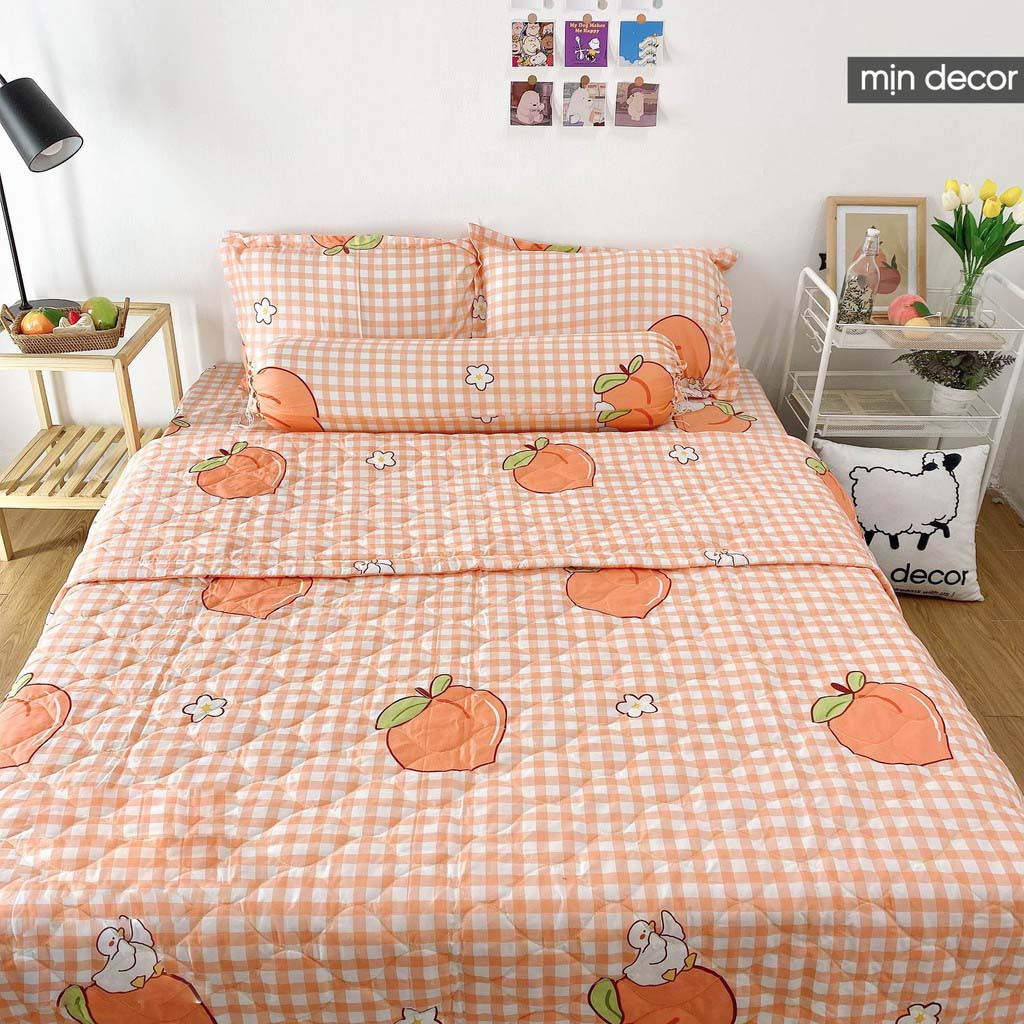 Bộ chăn ga gối cotton 3D MỊN DECOR kèm CHĂN TRẦN hè mềm mại thoáng mát | BigBuy360 - bigbuy360.vn