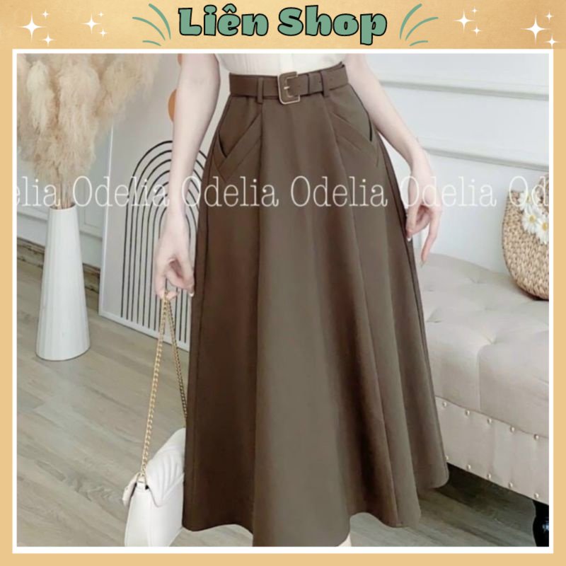 Chân Váy Công Sở Dáng Xòe 2 Túi V Kèm Đai Cao Cấp Phong Cách Trang Trọng, Lịch Sự