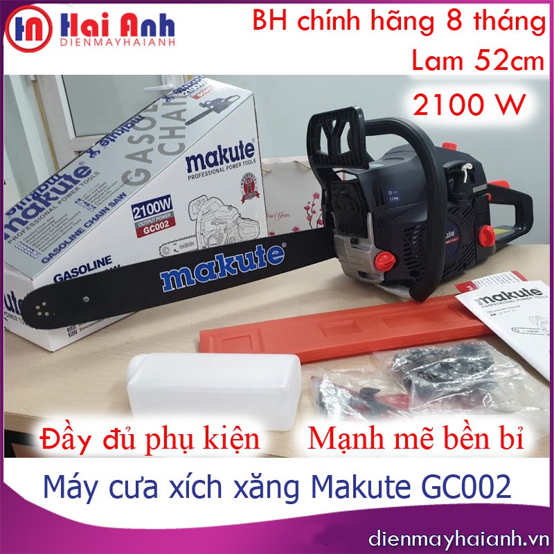 Cưa xăng mini cầm tay, cưa xích cắt xẻ cây gỗ Makute GC002 chất lượng cao, 2.1KW, lam 52cm, full phụ kiện