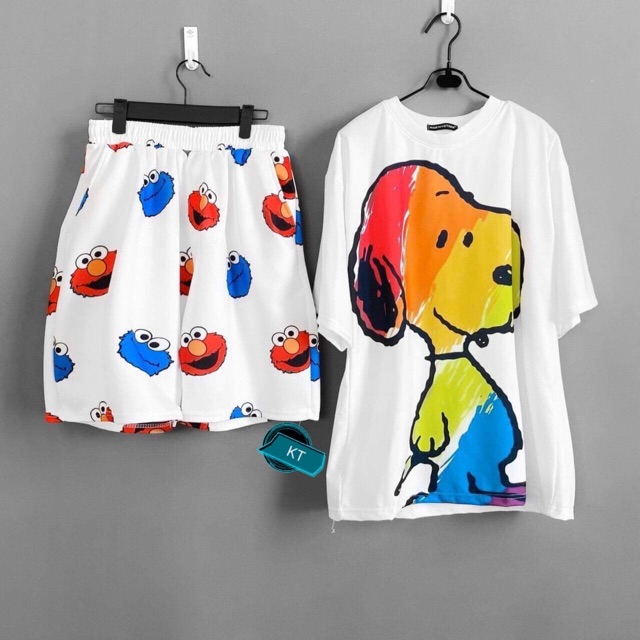 BsT Sét áo chó bảy màu + quần đùi hoạt hình moji kaws xanh đỏ Kt siêu đẹp
