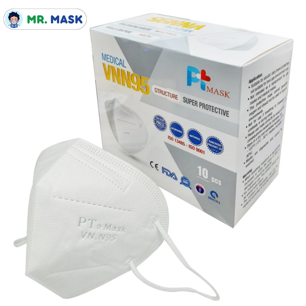 Khẩu Trang Y Tế N95 Không Van Cao Cấp Chính Hãng Phương Tuyến, 5 Lớp Kháng Khuẩn, Lọc 95% Bụi Mịn PM 2.5, 10 Cái/Hộp
