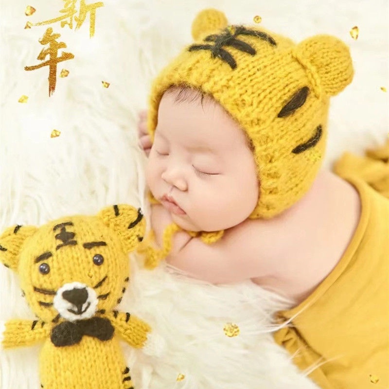 Bộ Đồ Len Đan Tay Hình Chú Hổ Nhỏ Dùng Làm Đạo Cụ Chụp Ảnh Cho Bé Sơ Sinh Trai Và Bé Gái Sơ Sinh