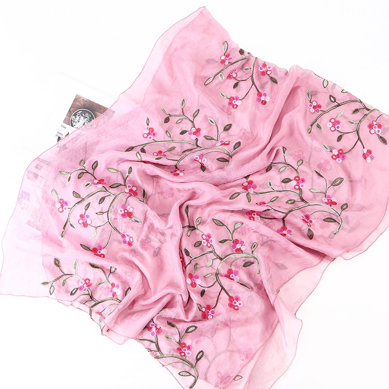 Khăn Choàng Lụa Voan Thêu Hoa Đi Biển Cho Nữ