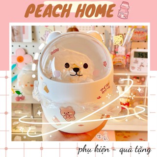Thùng Rác Mini Để Bàn Nắp Lật Hình Mèo Ngộ Nghĩnh Lọ Cắm Bút Đựng Đồ Đa Năng Gấu Đáng Yêu
