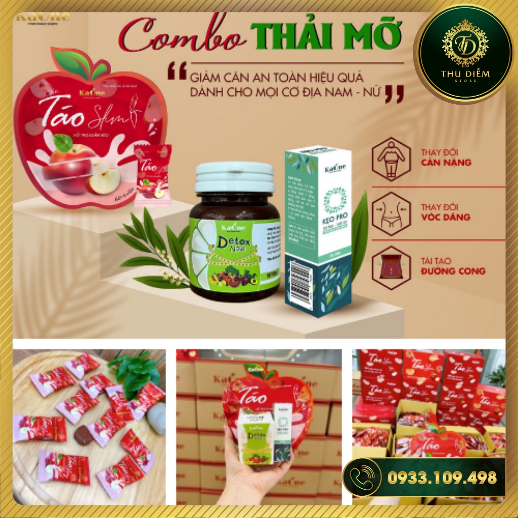 Combo giảm cân nhanh (kẹo táo Kaone + kẹo pro chống lờn + Detox Now giảm mỡ bụng)