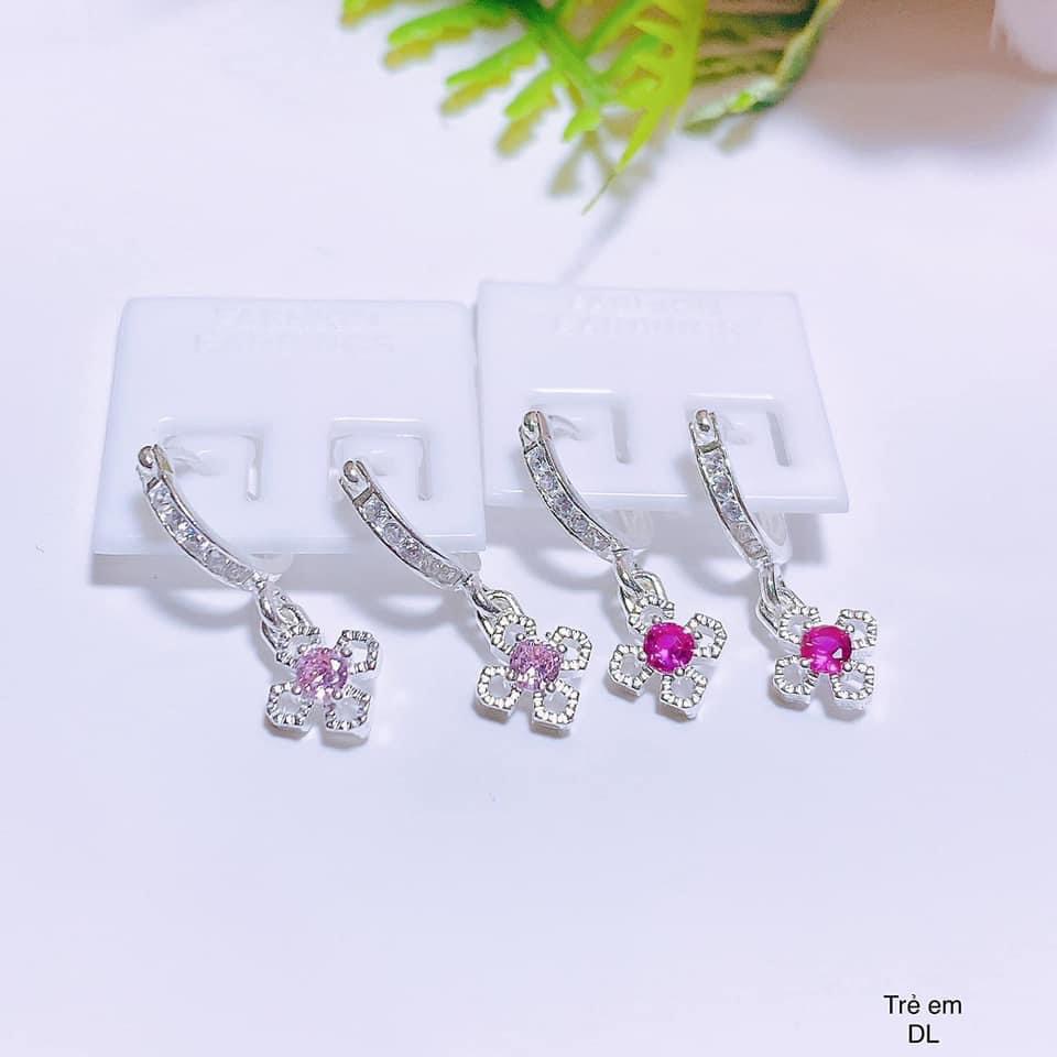 Bông tai bạc cho bé đính hoa xinh xắn LINH MIU SILVER