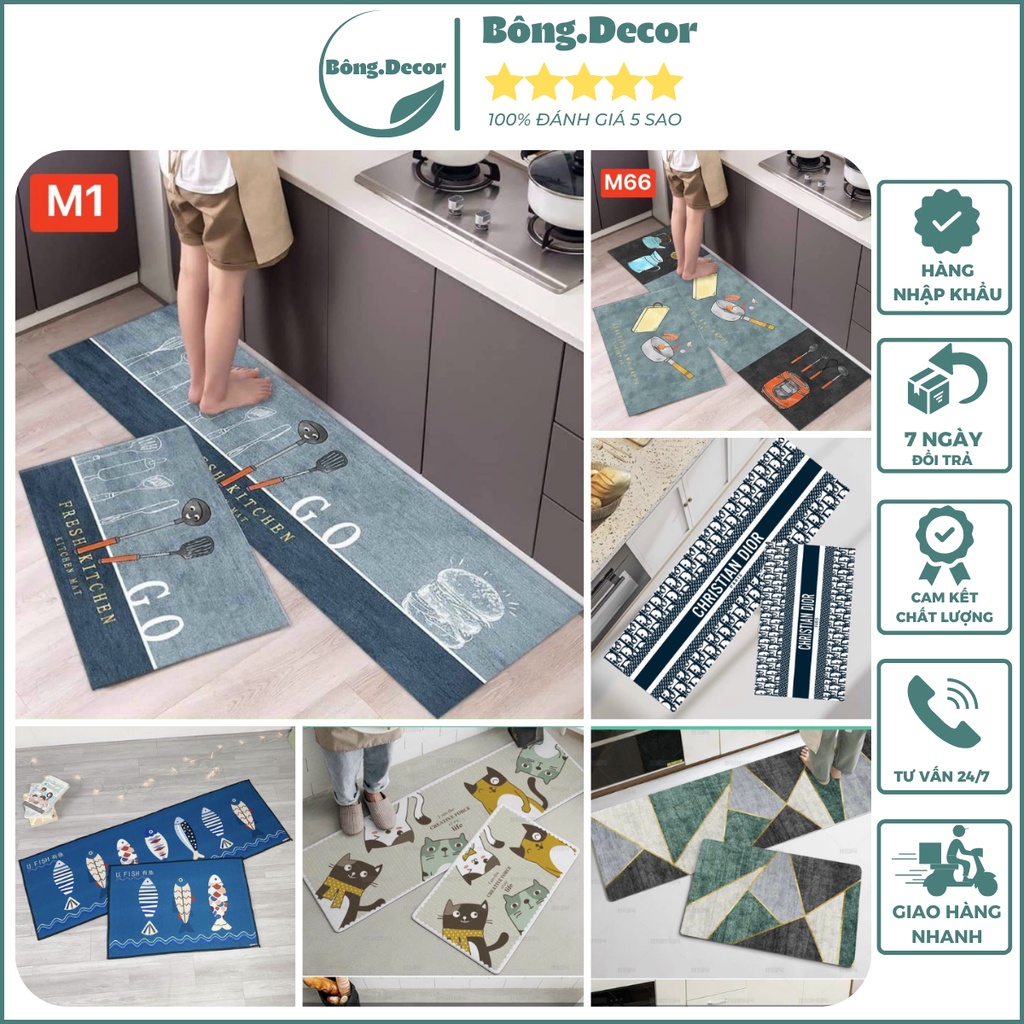 Thảm bếp chống trơn trượt họa tiết đẹp - thảm chùi chân lau chân siêu thấm hút nước in 3d siêu đẹp
