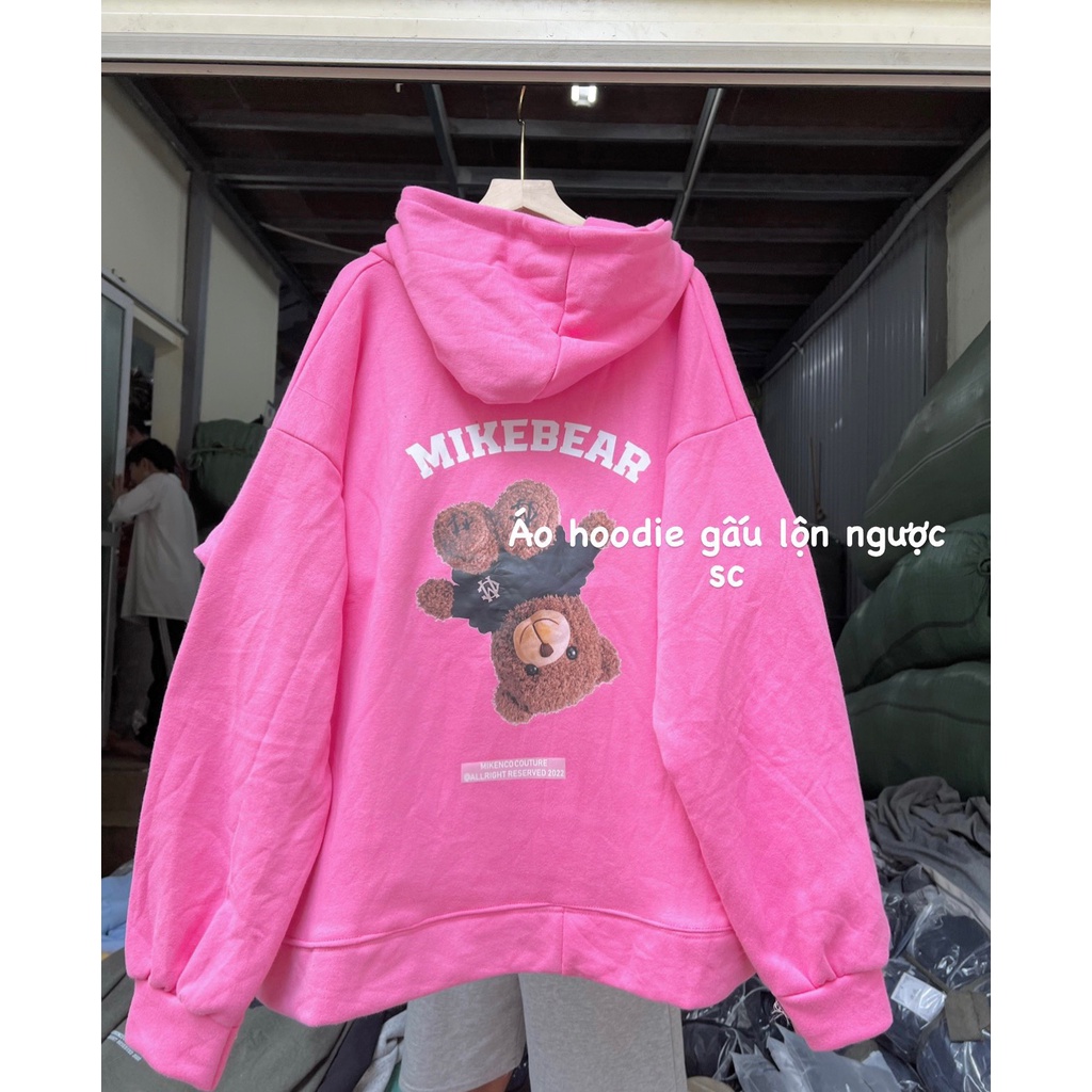 Áo hoodie form rộng MIKENBEAR in họa tiết gấu, áo khoác có mũ chất liệu nỉ trơn mềm mịn thời trang hot trend