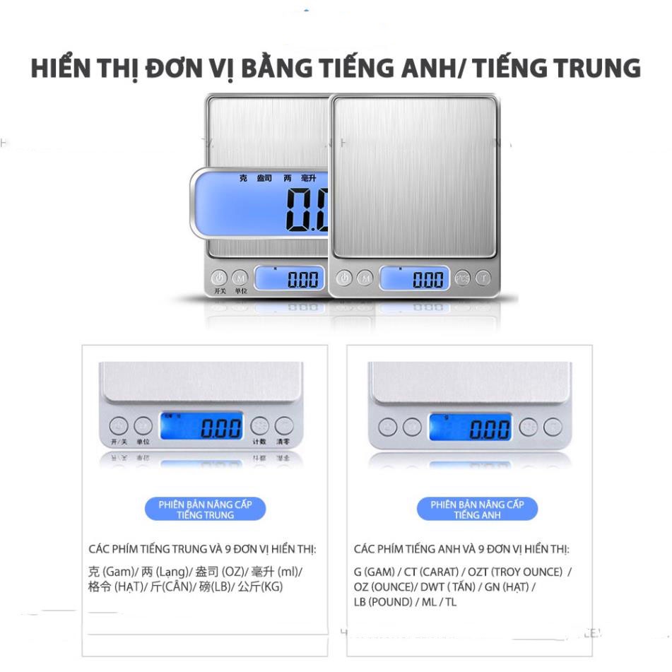 Cân tiểu ly định lương cao cấp 0.01g - 3kg - cân nhà bếp nhỏ gọn chính xác màn hình LED độ nét cao - Bảo hành 12 tháng