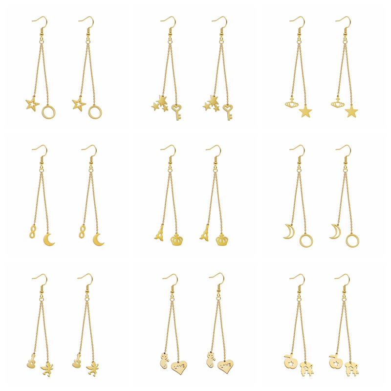 Khuyên Tai Bằng Thép Titan Mạ Vàng 18k Hình Trái Tim Ngôi Sao Mặt Trăng Thời Trang Dành Cho Nữ
