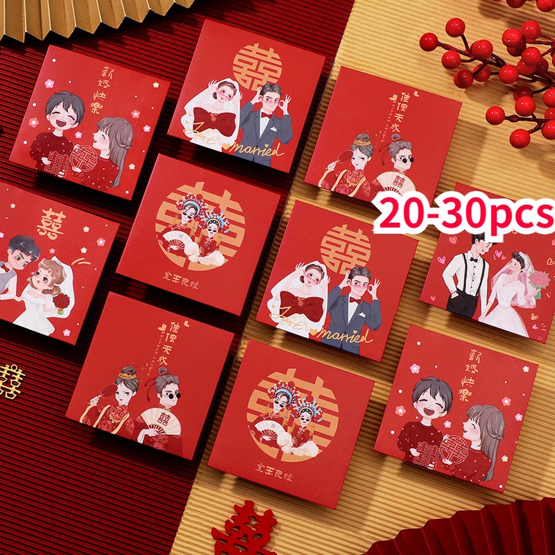 Set 20-30 Bao Lì Xì Đỏ Angpao Phong Cách Trung Hoa Dễ Thương Red Packet Wedding Angpao Chinese Style Money Envelopes Angpau Gold Angpow Red Envelope Xi Cute Cartoon Mini Big Long Short Small Hadiah Kahwin Gift