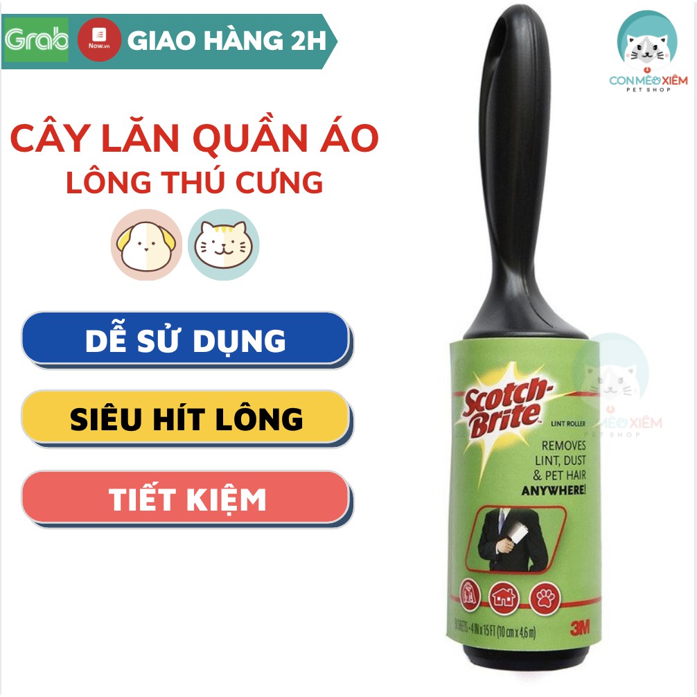 Lăn bụi quần áo 3M scotch brite cây lăn lông chó mèo, đồ dùng thú cưng Con Mèo Xiêm