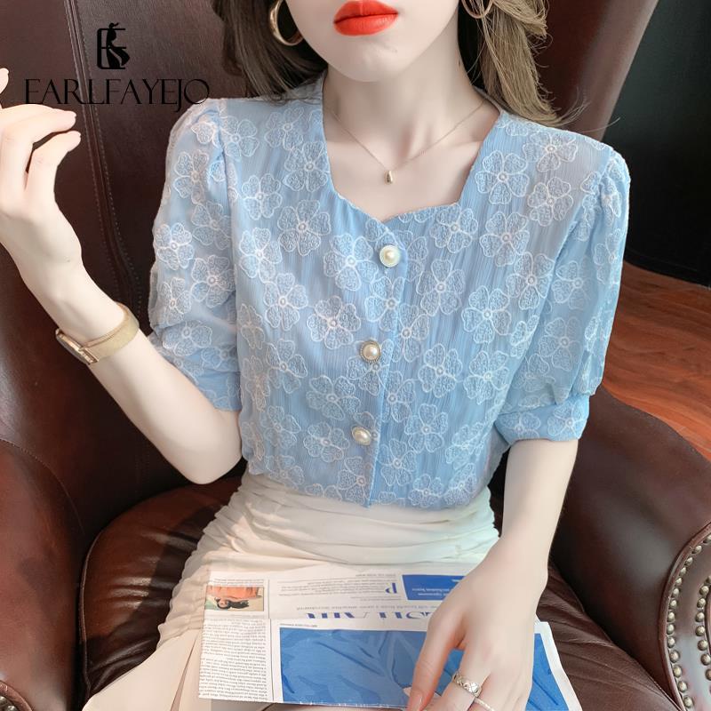 Áo Kiểu Vải Voan Mỏng Tay Phồng Ngắn Thời Trang Hè Thanh Lịch Cho Nữ