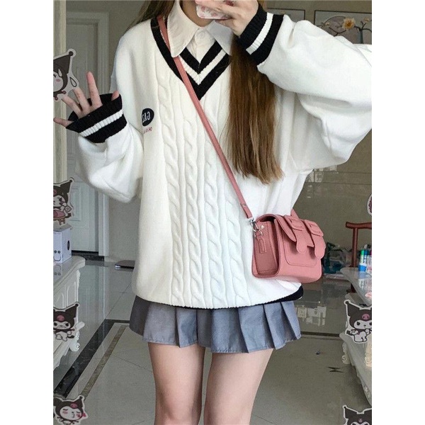 Áo Len Nữ Dài Tay Cổ Chữ V Thời Trang Hàn