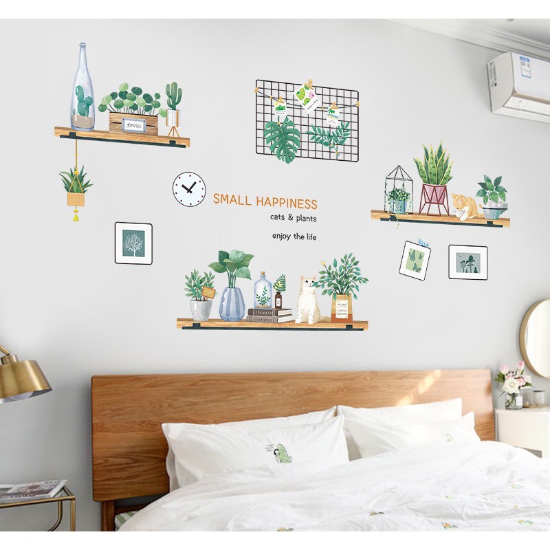 Decal dán tường Kệ gỗ trang trí