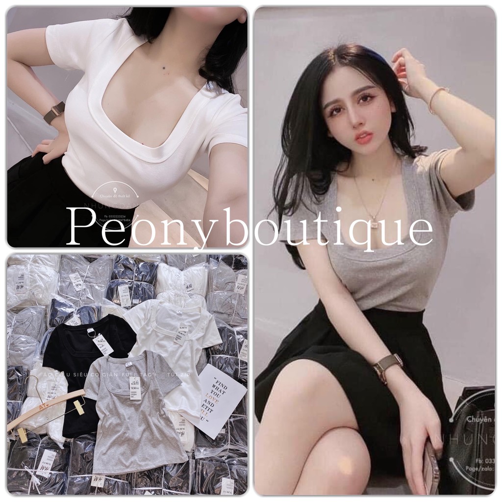 Áo Thun Cổ Vuông Cộc Tay Nữ [FREESHIP] 🌸 Phông body dáng ôm bánh bèo tiểu thư, thiết kế basic trơn màu ĐEN | TRẮNG HOT