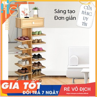 Kệ giầy dép 7 tầng - Kệ giầy dép gỗ đẹp 7 tầng có ngăn tủ phụ