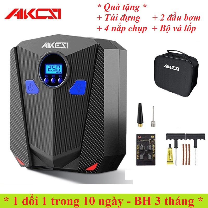 [BH 1 đổi 1] Bơm lốp ô tô, xe hơi điện tử thông minh AIKESI + TÚI ĐỰNG & BỘ DÙI VÁ [BOM02]