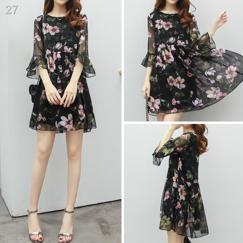 Đầm voan hè 2021 dáng suông mới người béo, mỏngnh che bụng giảm tuổi, kiểu tây, quần áo nữ size lớn