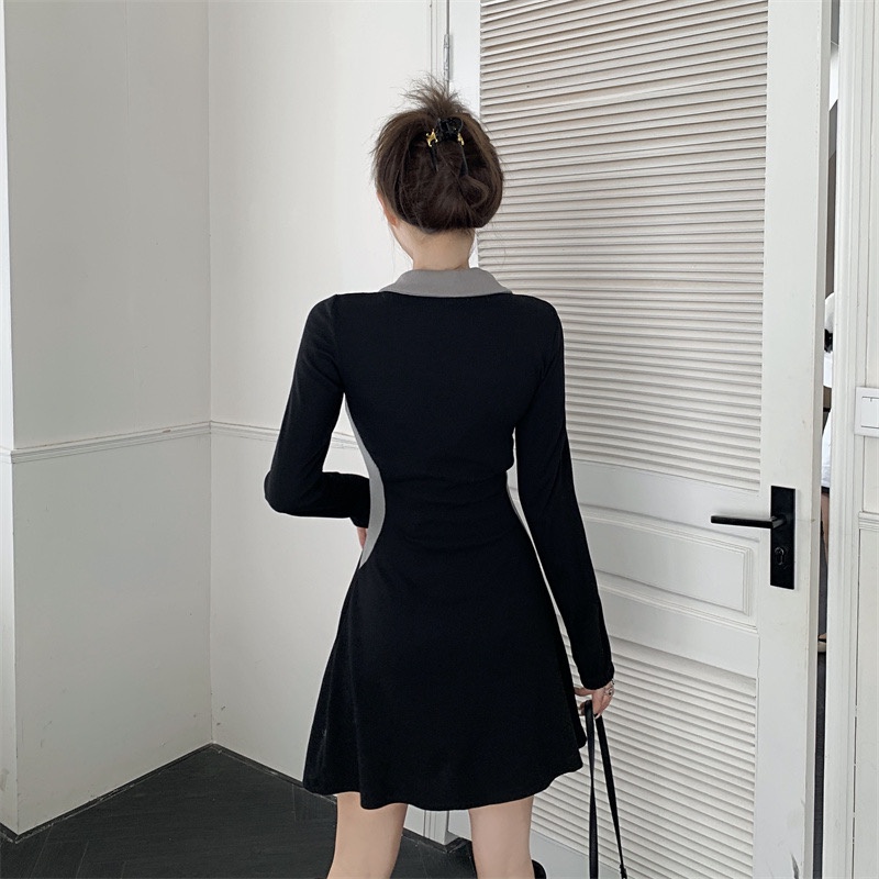 Đầm Chữ A Ôm Dáng Màu Tương Phản Thời Trang Hàn Quốc Cho Nữ