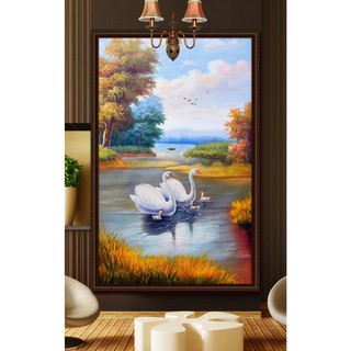 Tranh dán tường đàn thiên nga bên hồ VIP1124