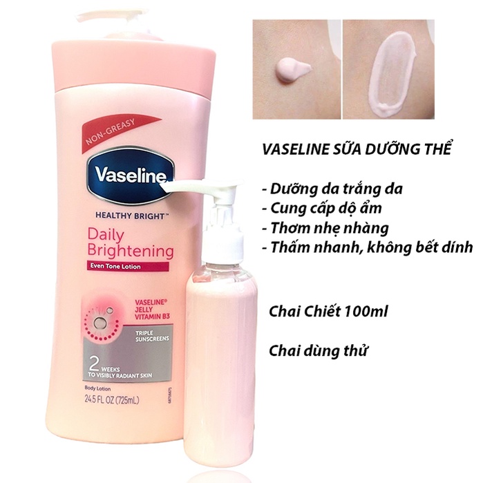 [Chai Dùng Thử 100ML] Sữa dưỡng thể Vaseline Healthy White UV Lightening bản Mỹ
