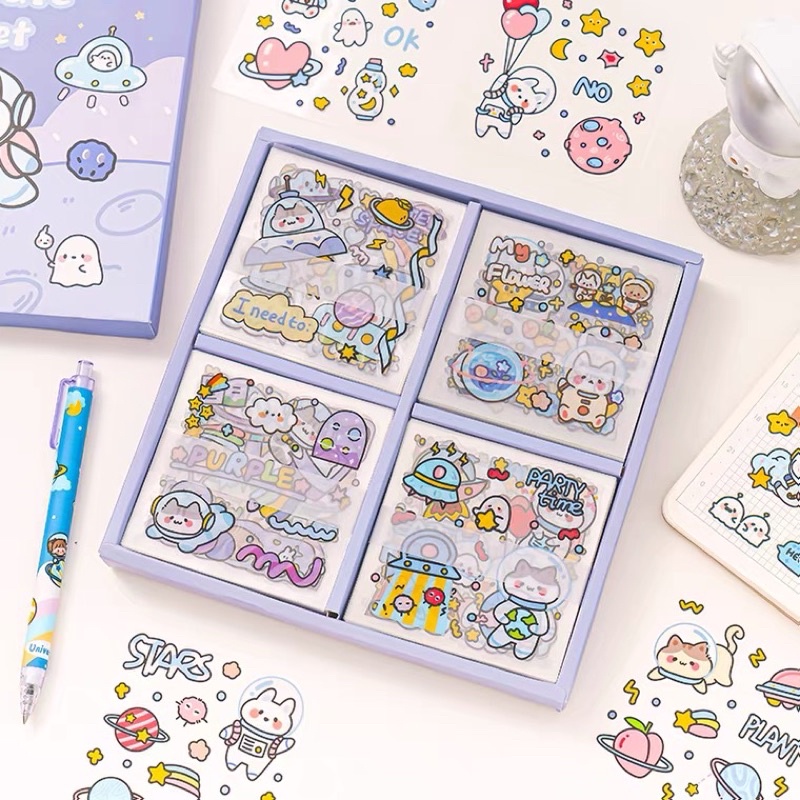 Sticker hộp 100 tấm cute CuteCute Planet  - Tặng Hình Xăm Dán
