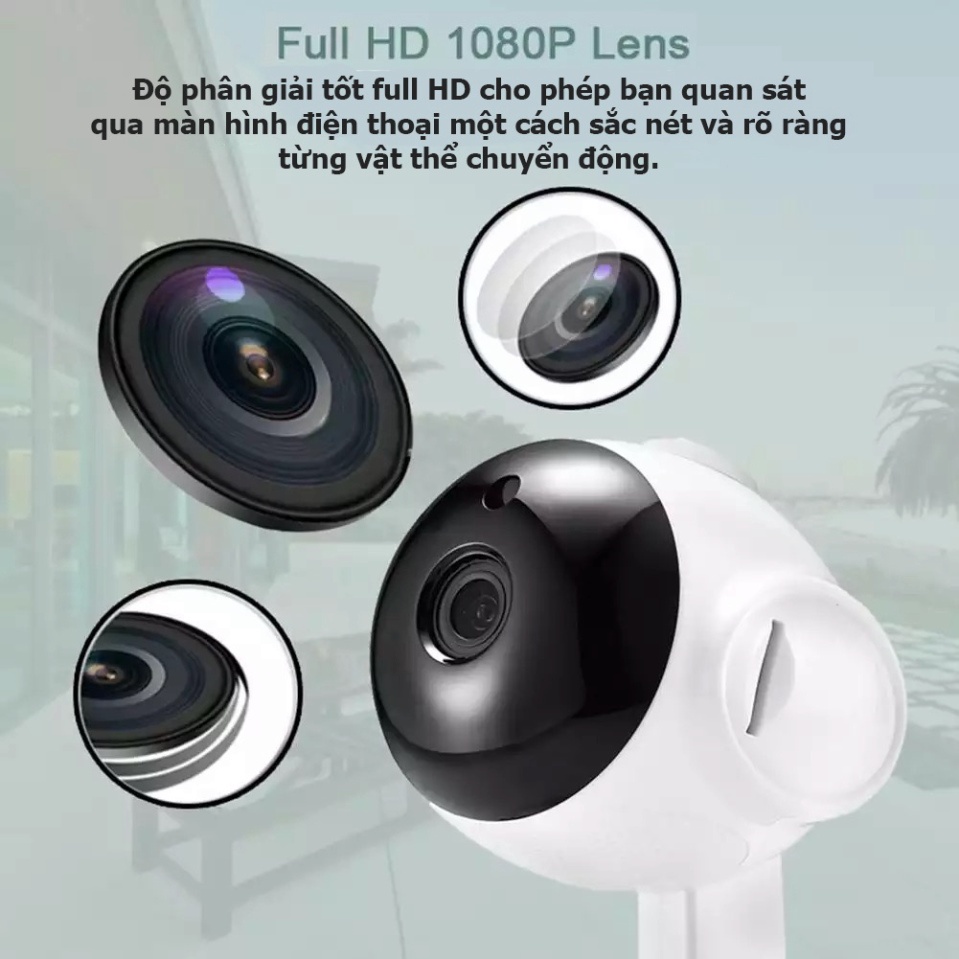 Máy quay giám sát gia đình xoay 360 độ WIFI-360 kết nối điện thoại, Camera an ninh 1080p HD 2 chế độ quay ngày đêm