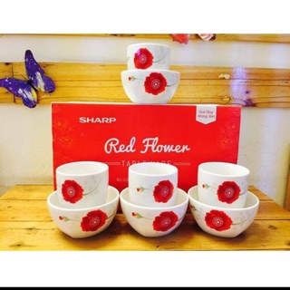[GIÁ SỐC/KÈM ẢNH THẬT] BỘ BÁT CỐC RED FLOWER QUÀ TẶNG TỪ SHARP
