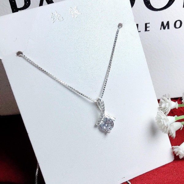 Dây Chuyền Bạc Ta S99 CaoBac Silver Hoạ Tiết Ổ Đá Giọt Nước Xoắn Đơn Giản Sang Trọng Cho Nữ