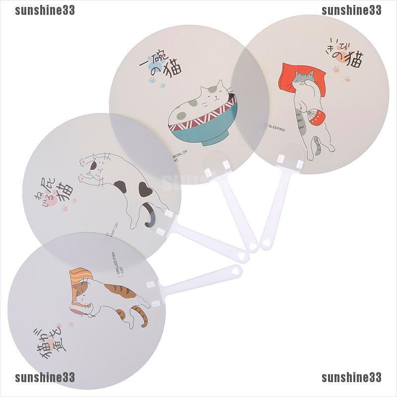 Quạt Cầm Tay Vẽ Hình Kỳ Lân/Mèo/Cây Xương Rồng Đáng Yêu Phong Cách Nhật Bản Dùng Khi Đi Du Lịch