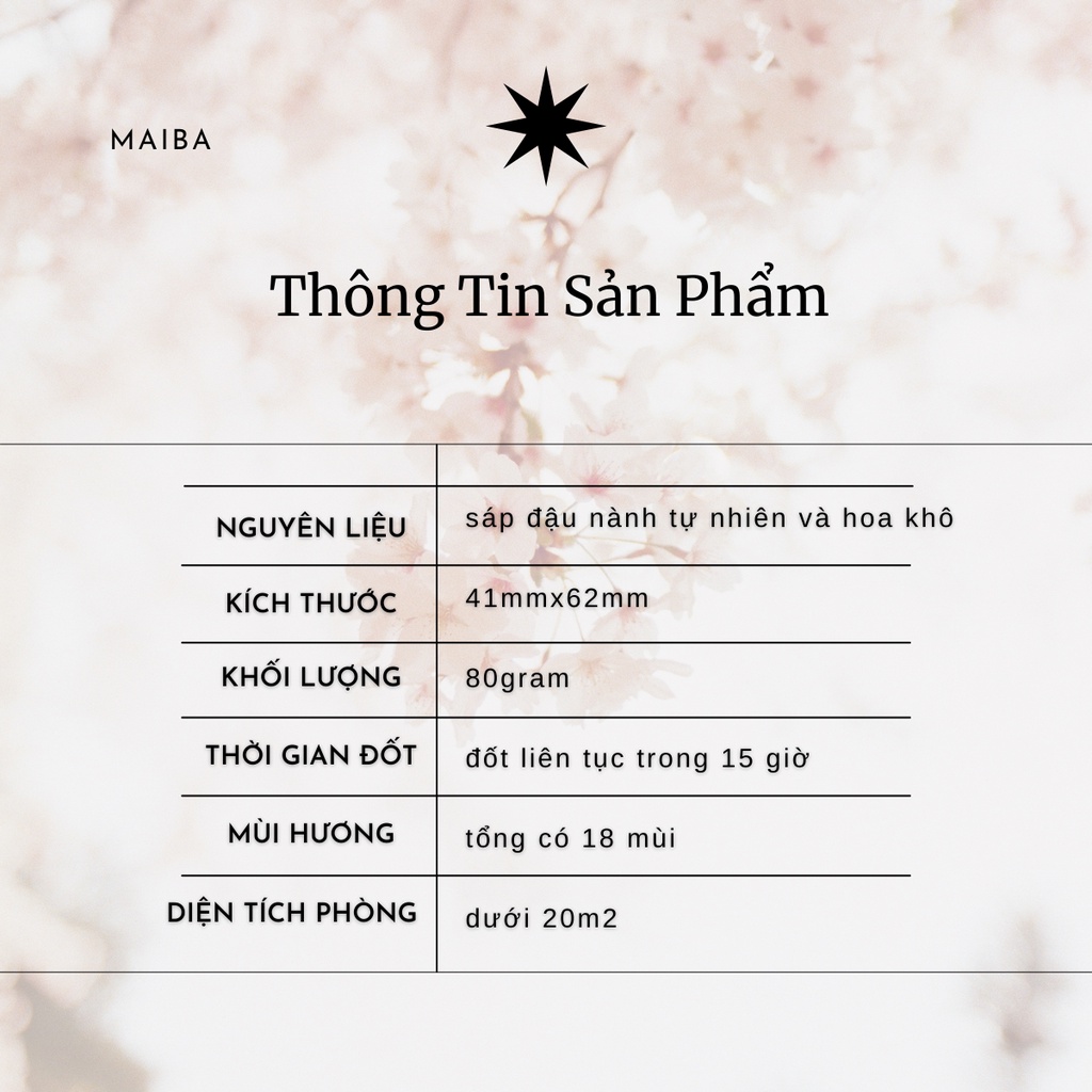 Nến Thơm MAIBA Hoa Khô Thiên Nhiên Khử Mùi Thư Giãn Trang Trí