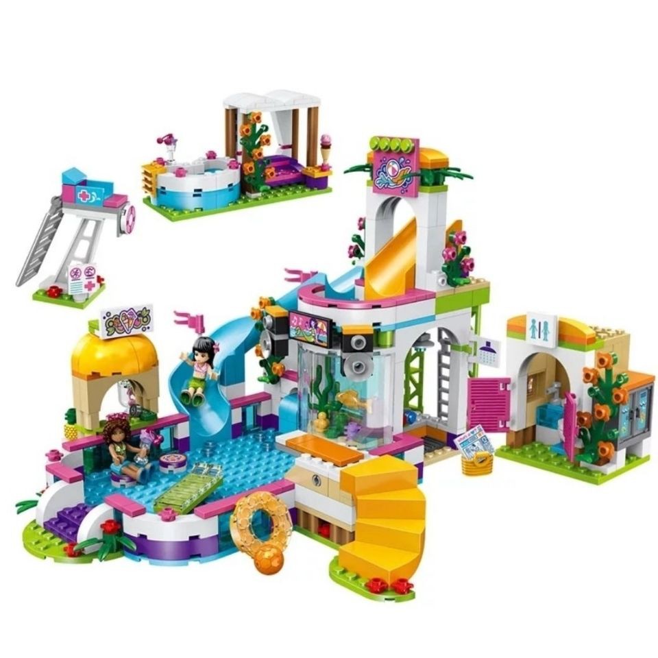 Tương thích với Lego Heart Lake Hồ bơi Bạn bè Cô gái Lắp ráp Khối xây dựng Frozen Disney Đồ chơi trẻ em