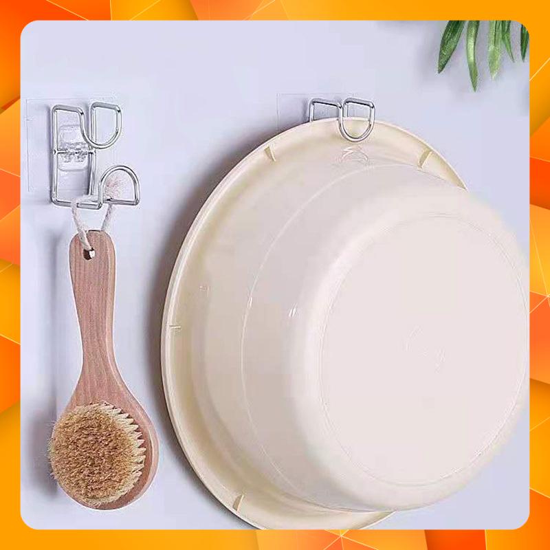Móc treo đồ, treo thau chậu đa năng bằng inox chống gỉ set, Móc dán tường treo đồ tiện ích không cần khoan đục