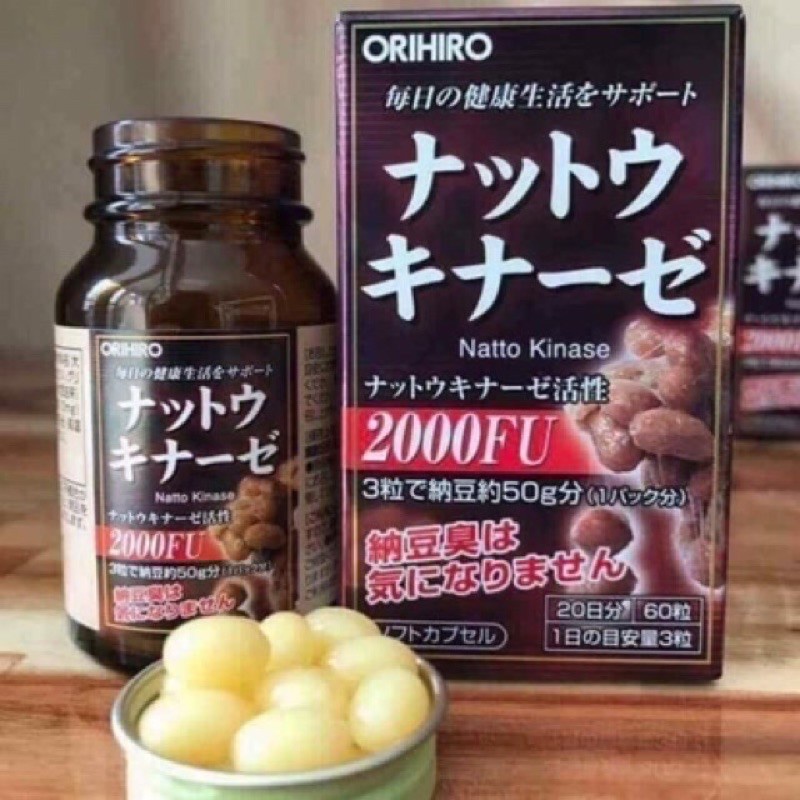 Viên Uống Hỗ Trợ Điều Trị Tai Biến Nattokinase Capsule 2000FU ORIHIRO Nhật Bản 60 viên