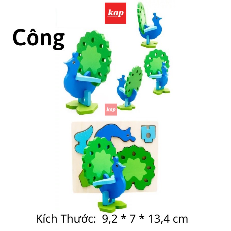Thú ghép hình gỗ 3D, Wooden 3D Animal puzzle