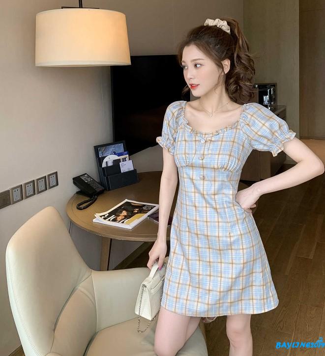 Đầm Nữ Tay Ngắn Họa Tiết Caro Thời Trang Cá Tính