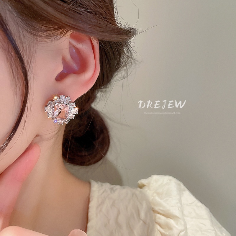 DREJEW Khuyên tai mạ bạc hình hoa đính đá zircon sang trọng thời trang cao cấp