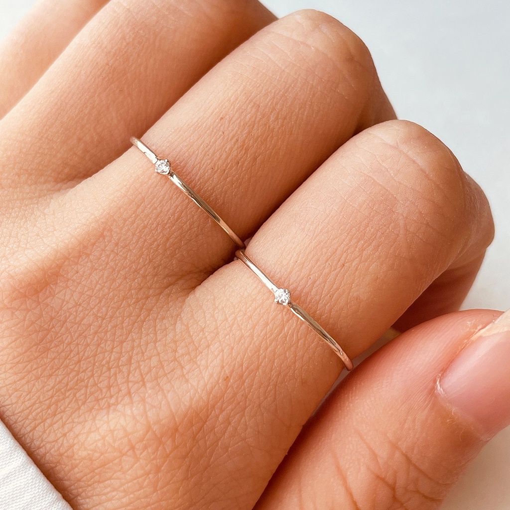 Nhẫn bạc trơn mảnh CiCi Silver, nhẫn nữ basic, đính 1 viên đá, bạc 925, kiểu đơn giản, hàn quốc