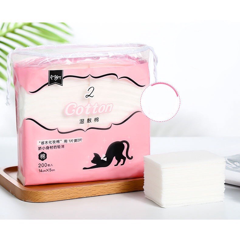 [200 Miếng] Bông Tẩy Trang Cotton Đắp Lotion Mask Mặt Nạ Toner-TÚI HỒNG