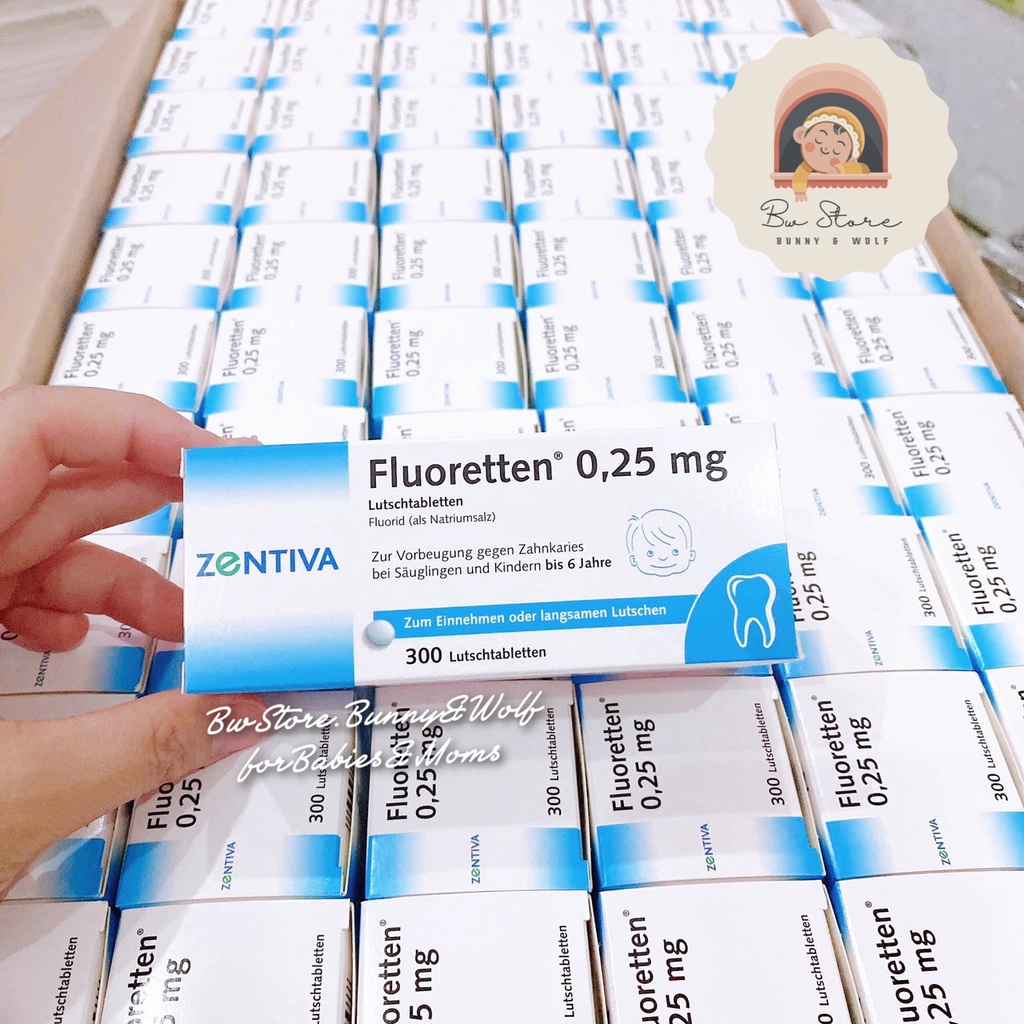 Viên Ngậm Chống Sâu Răng Zentiva Fluoretten 0.25mg Đức Cho Trẻ Từ 0-6y Hộp 300 viên