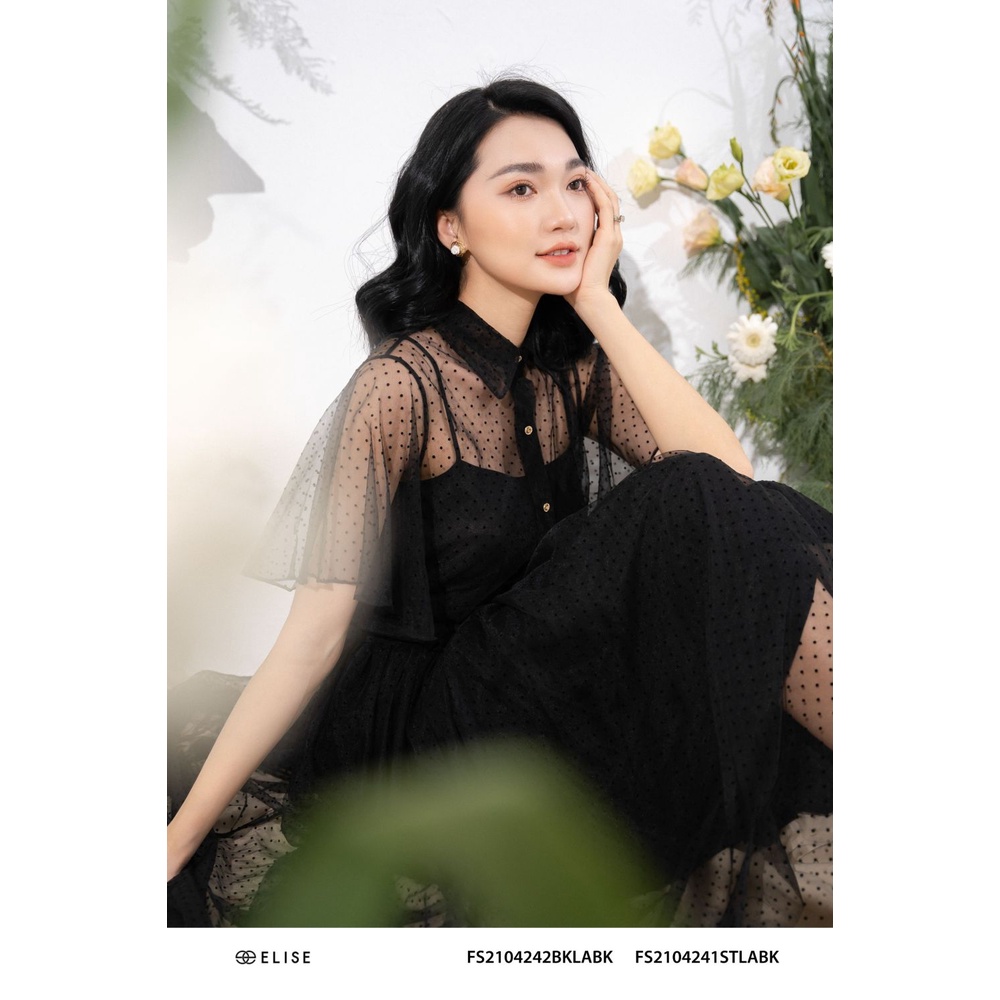 Chân váy lưới đen chấm bi thiết kế Elise FS2104242BKLABK