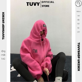 Áo hoodie nữ TUVY nỉ bông form rộng áo nỉ có mũ dây kéo dày ấm mũ 2 lớp 3 màu xám,trắng,hồng