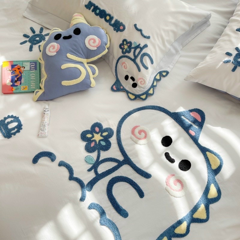 Set ga cotton 100% IGUN BEDDING hoạ tiếp khủng long (tặng kèm gối decor khủng long)