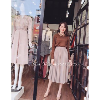 Chân váy nhung xếp li