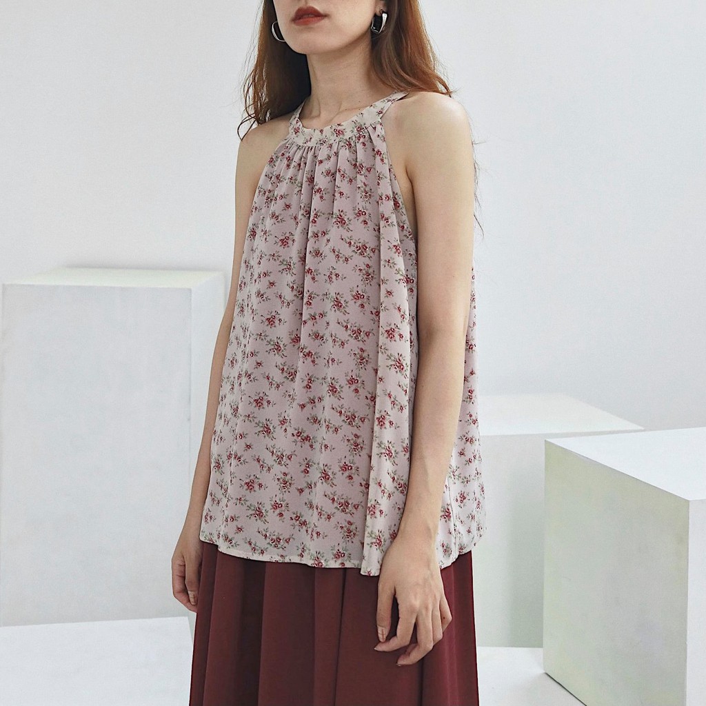 Chicka Chicka - Áo kiểu nữ cổ yếm top - họa tiết hoa văn nhỏ