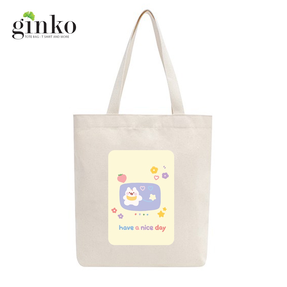 Túi vải tote GINKO kiểu basic dây kéo in hình Cartoon G166