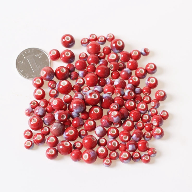 Set 50 hạt cườm gốm đỏ tròn làm trang sức DIY 6/8/10mm